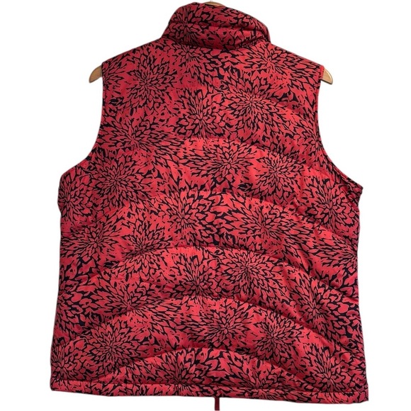 Lands End Down Vest Chrysanthemum Print Quilted Large 14-16 Red Blue Pockets - Picture 2 of 5